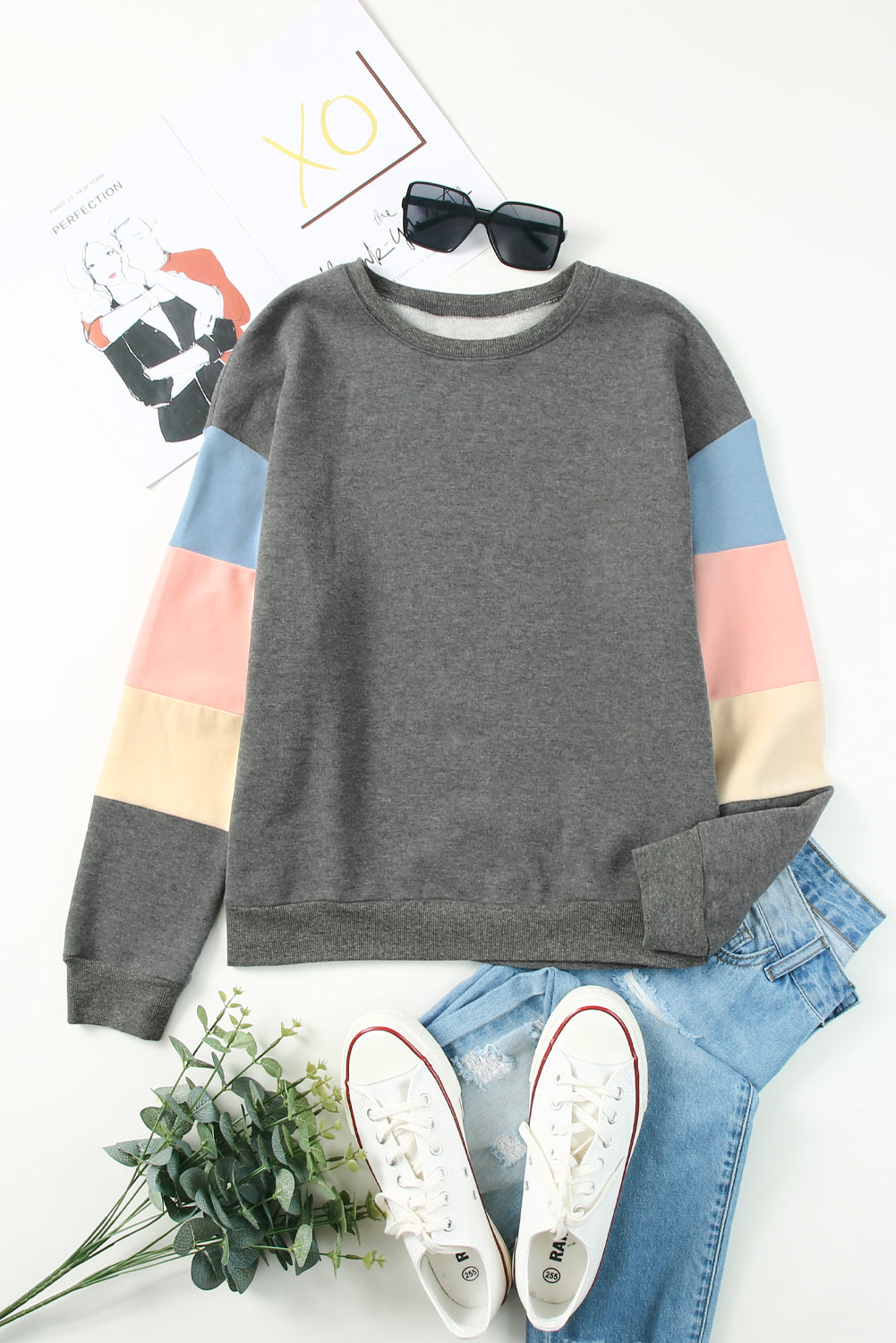 Colorblock Long Sleeve Pullover Sweatshirt