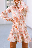 Bubble Sleeve Cinched Waist Floral Dress