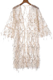 Sequin Sheer Long Sleeve Open Front Kimono