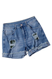 Floral Patchwork Rolled Hem Denim Shorts