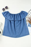 Off-the-shoulder Ruffled Denim Top