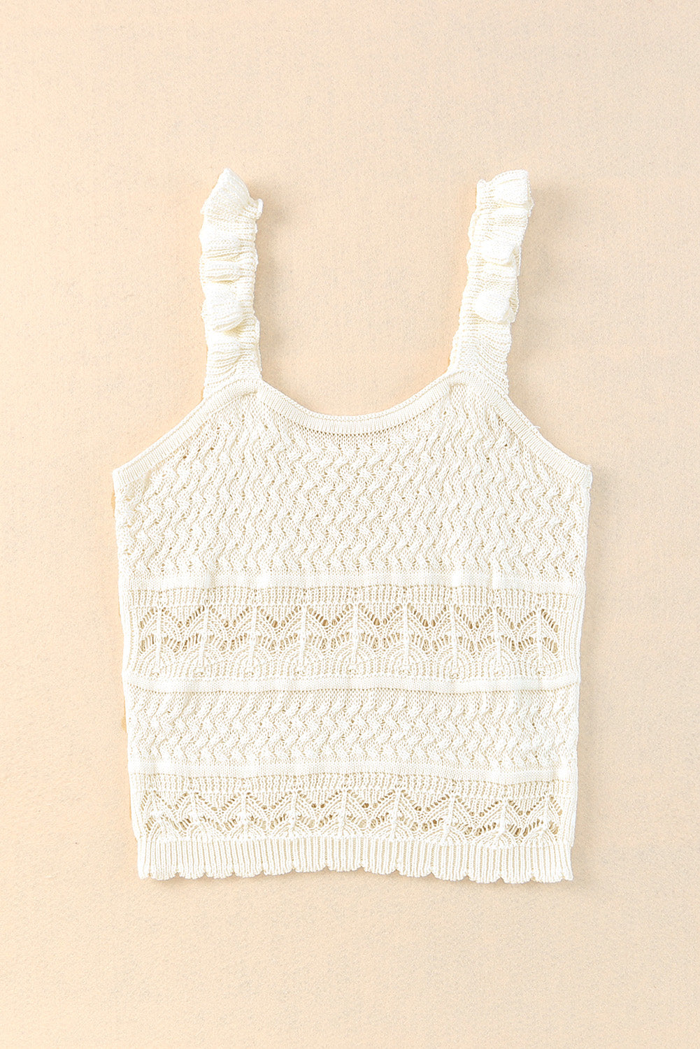 Débardeur blanc en tricot au crochet avec bretelles à volants 