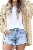 Pink Casual Hollowed Knit Dolman Sleeve Cardigan