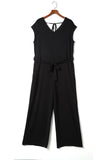 Sleeveless V Neck Belted Wide Leg Jumpsuit