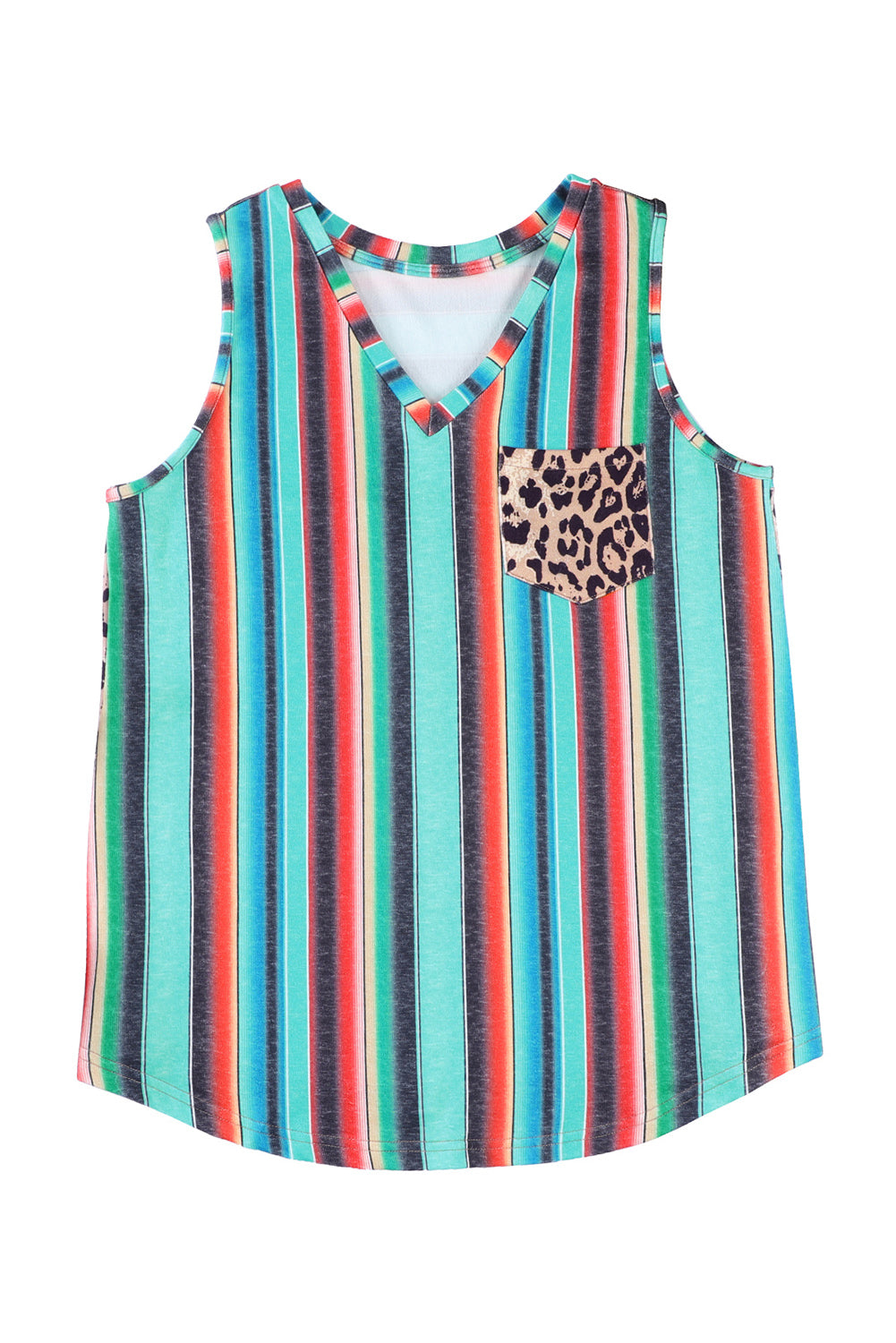 Serape Leopard Patchwork Pocket V Neck Tank Top