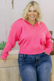 Solid Ribbed Trim Plus Size Zip Collar Sweater