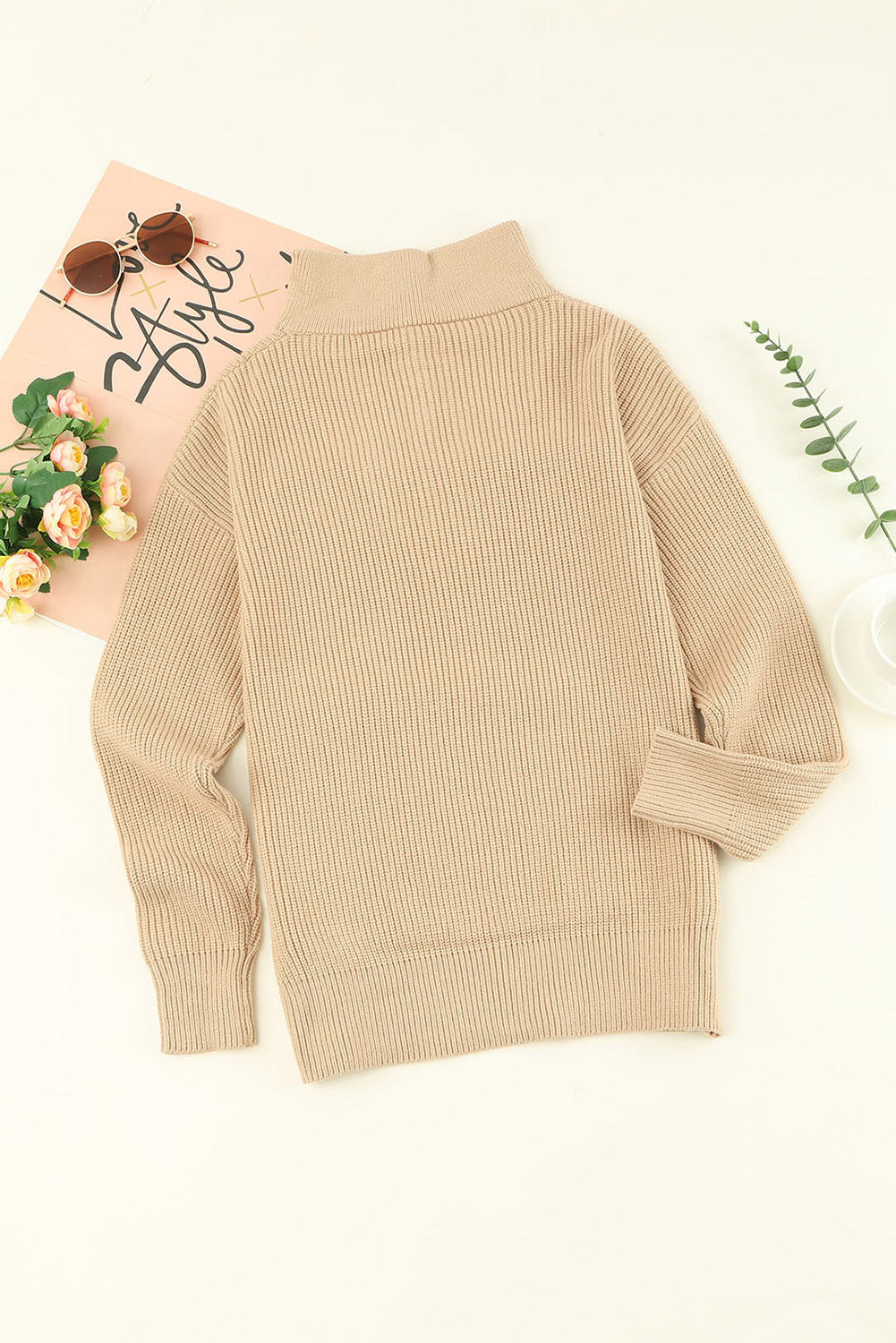 Buttoned Turn Down Collar Comfy Ribbed Sweater