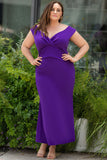 Robe longue ajustée et évasée plissée à col en V de grande taille violet