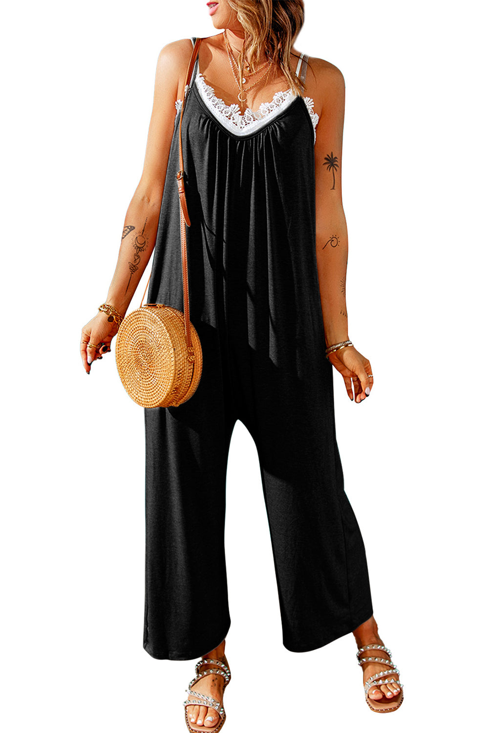 Spaghetti Straps Wide Leg Pocketed Jumpsuits