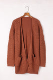 Gray Open Front Woven Texture Knitted Cardigan with Pockets