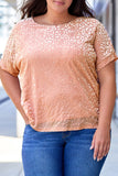 Rose T-shirt Léopard Pailleté Ombre de Grande Taille