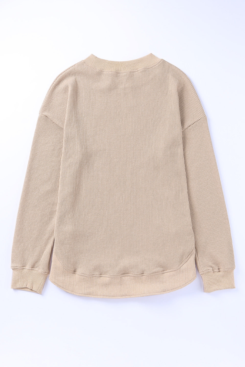 Crew Neck Ribbed Trim Waffle Knit Top