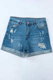 Short en denim déchiré brodé de pissenlit bleu ciel