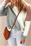 Colorblock Ribbed Trim Round Neck Sweater