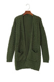 Gray Open Front Woven Texture Knitted Cardigan with Pockets