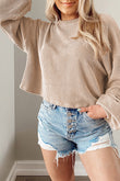 Smoke Gray Cording Drop Shoulder Puff Sleeve Casual Long Sleeve Top