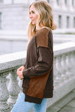 Brown Exposed Seam Patchwork Ribbed Knit Oversized Top