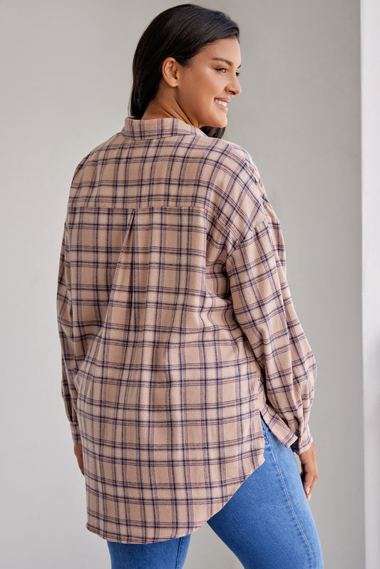 Plus Size Plaid Print Buttoned Oversized Tunic Shirt