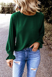 Crew Neck Ruffle Bubble Sleeve Top