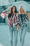 Off The Shoulder Vertical Stripes Blouse in Black