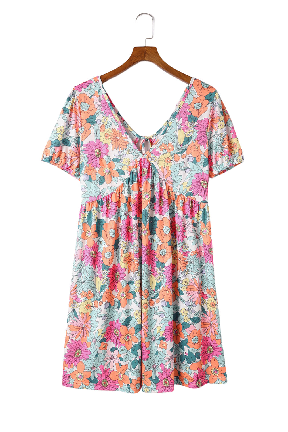 Robe multicolore à manches courtes et imprimé floral, nouée au dos