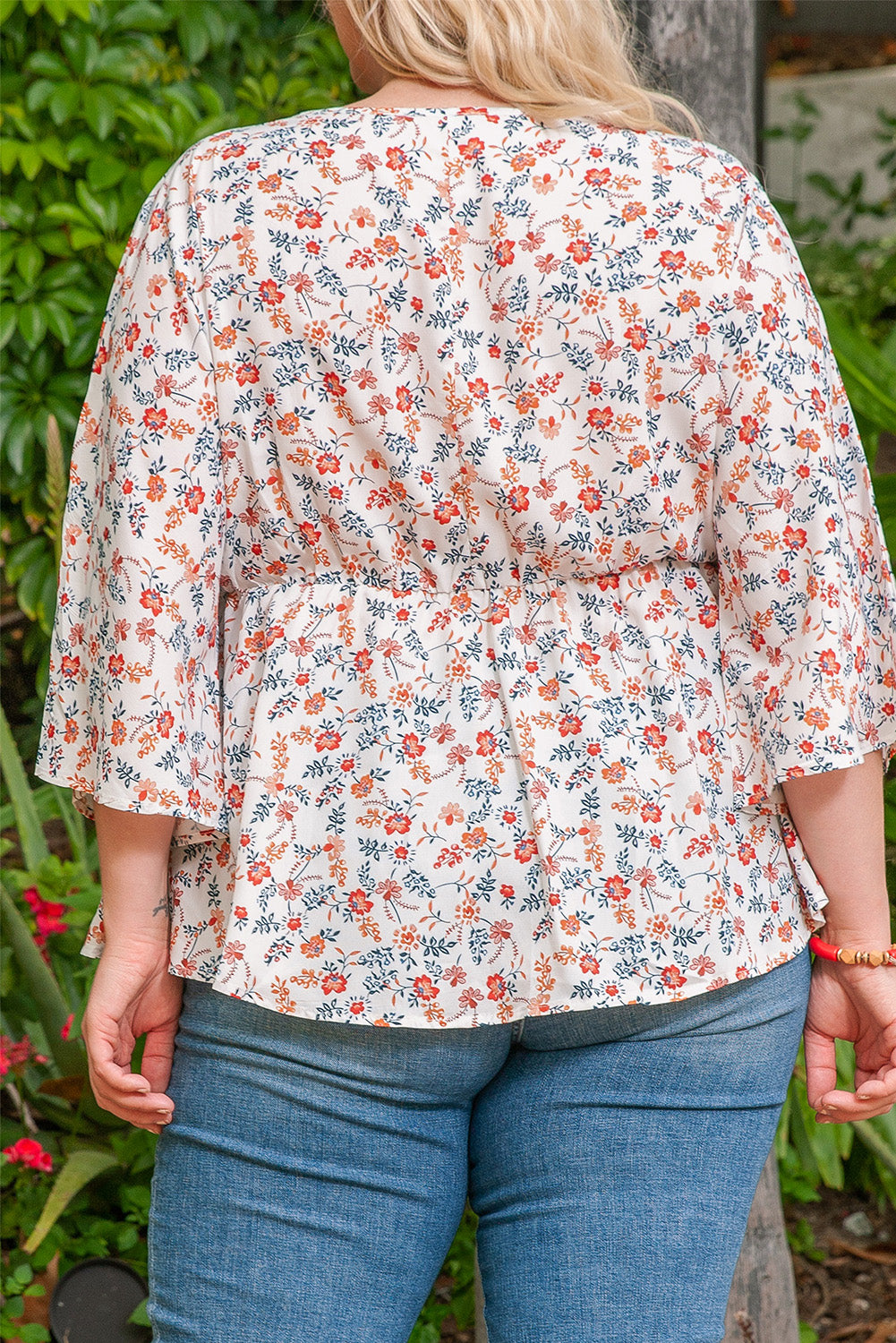 Plus Size Floral Print V Neck Peplum Blouse