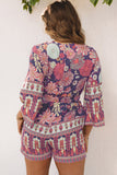 Vintage Printed 3/4 Sleeves V Neck Romper