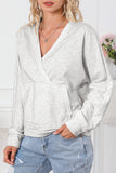 Contrast Trim V Neck Wrap Sweatshirt with Pocket