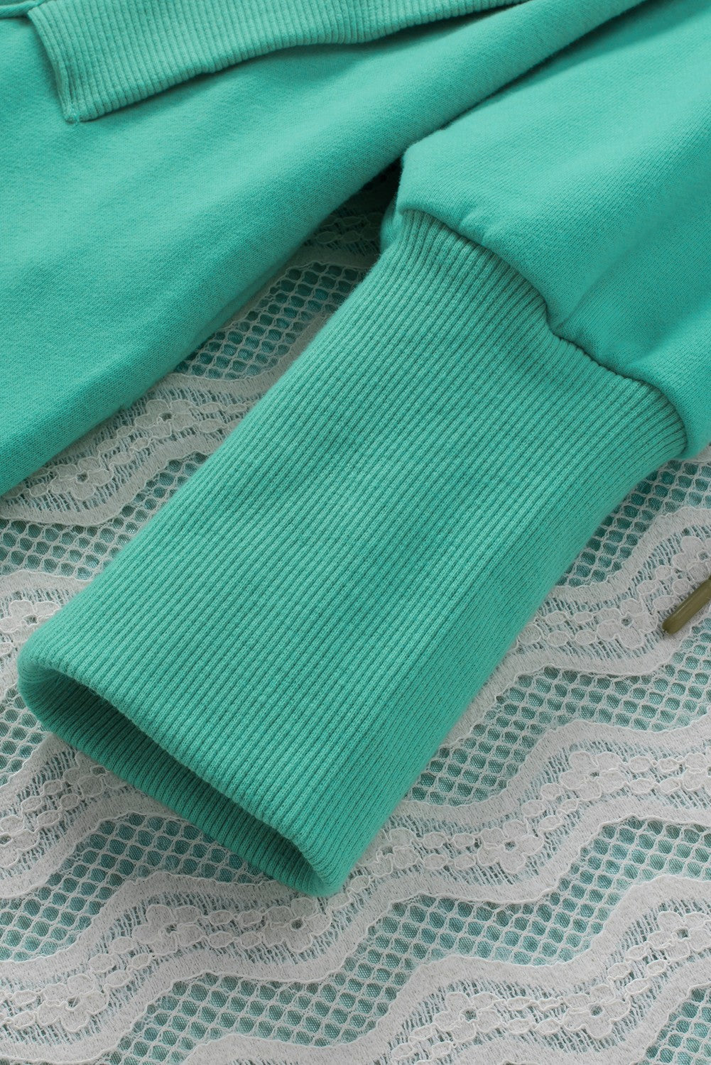 Turquoise Batwing Sleeve Pocketed Henley Hoodie