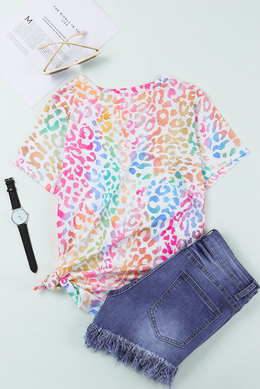 Colorful V Neck Short Sleeve Top