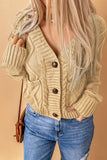 Beige Front Pockets Buttons Textured Cardigan