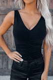 V Neck Sleeveless Ruched Bodysuit