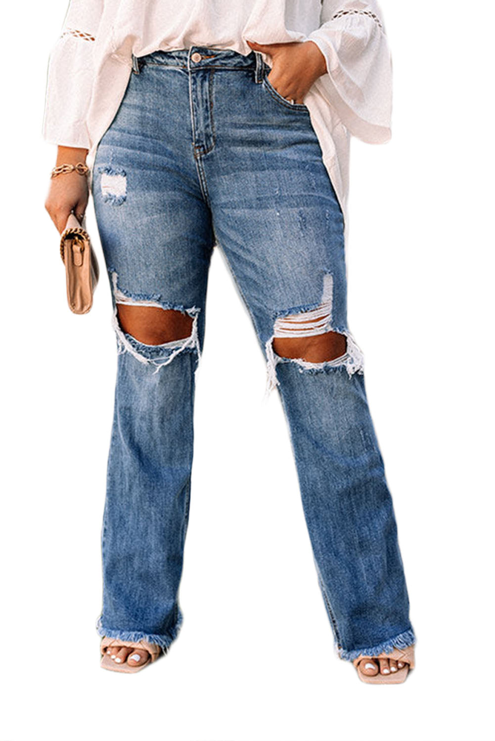 Plus Size Open Knee Distressed Jeans