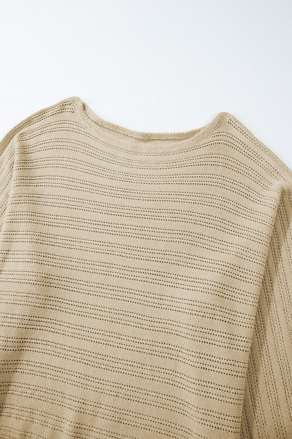 Lantern Sleeve Eyelets Textured Knit Sweater