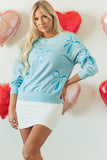 Apricot Pink Sequined Bowknot Drop Shoulder Oversized Sweatshirt