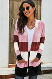 Cardigan color block kaki ouvert sur le devant avec poches