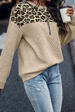 Leopard Splicing Drop Shoulder Zipped Sweatshirt