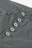 Green Plain High Waist Buttons Frayed Cropped Denim Jeans