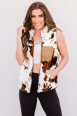 Cow Pocket Zipper Plush Warm Sleeveless Vest Coat