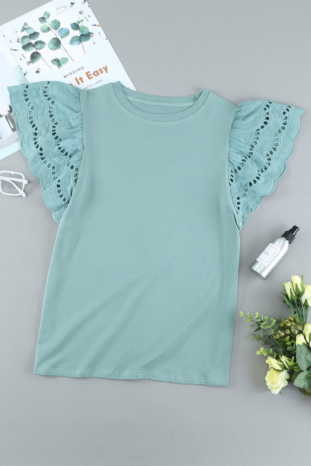 Hollow Out Ruffle Sleeve T-shirt