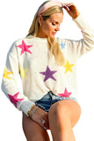 Pull ample blanc à motif d'étoiles colorées