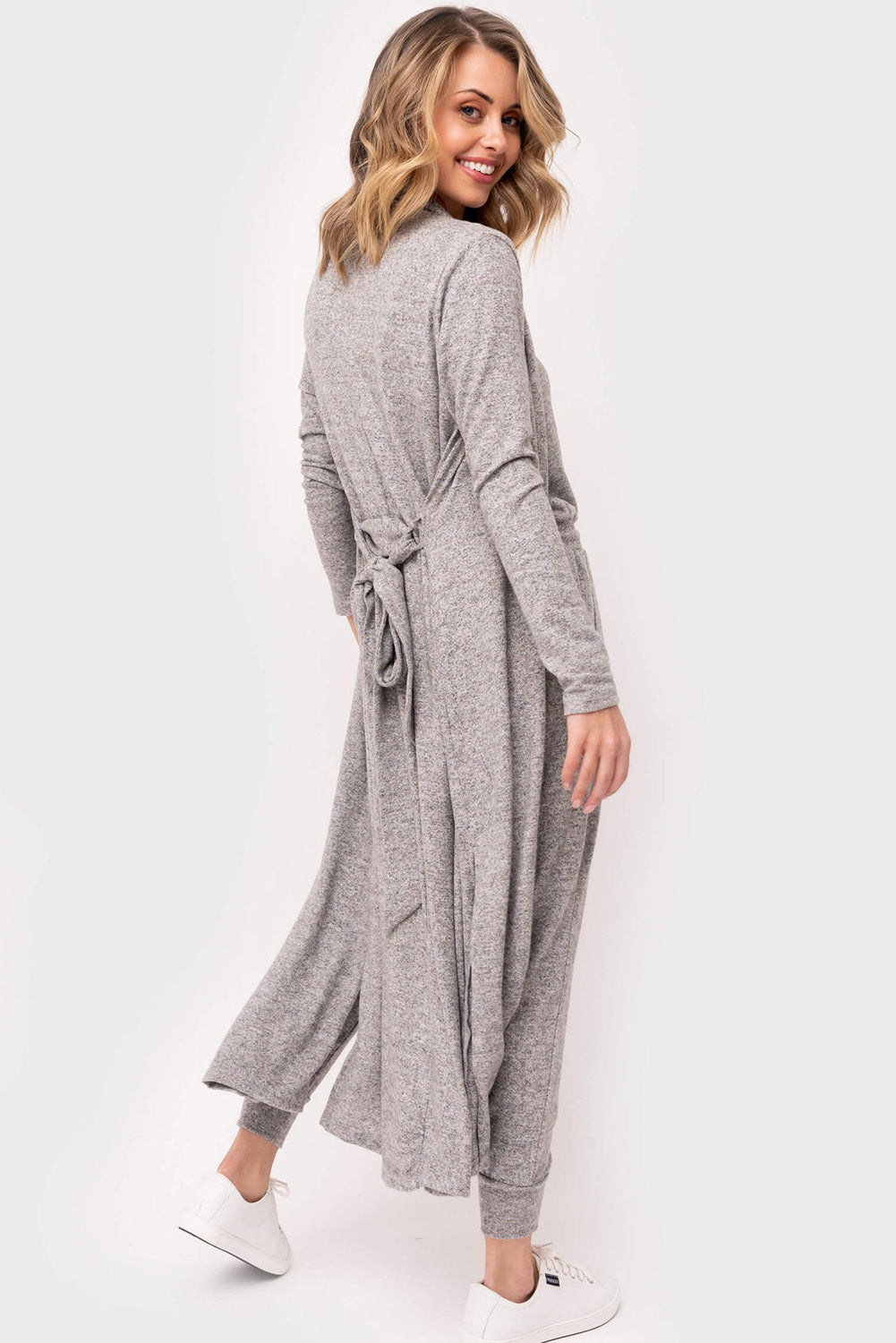 Tie Back Long Open Front Cardigan