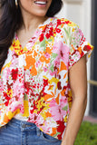 Boho Floral Print V Neck Short Sleeves Top