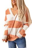 Striped V Neck Criss Cross Back Sweater