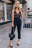 Spaghetti Straps Lace Bodice High Waist Jumpsuit