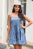 Sky Adjustable Straps Tiered Ruffle Denim Dress