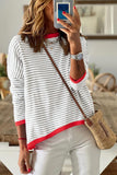 Contrast Trimmed Striped Drop Shoulder Sweater