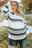 Plus Size Striped Hooded Knit Sweater