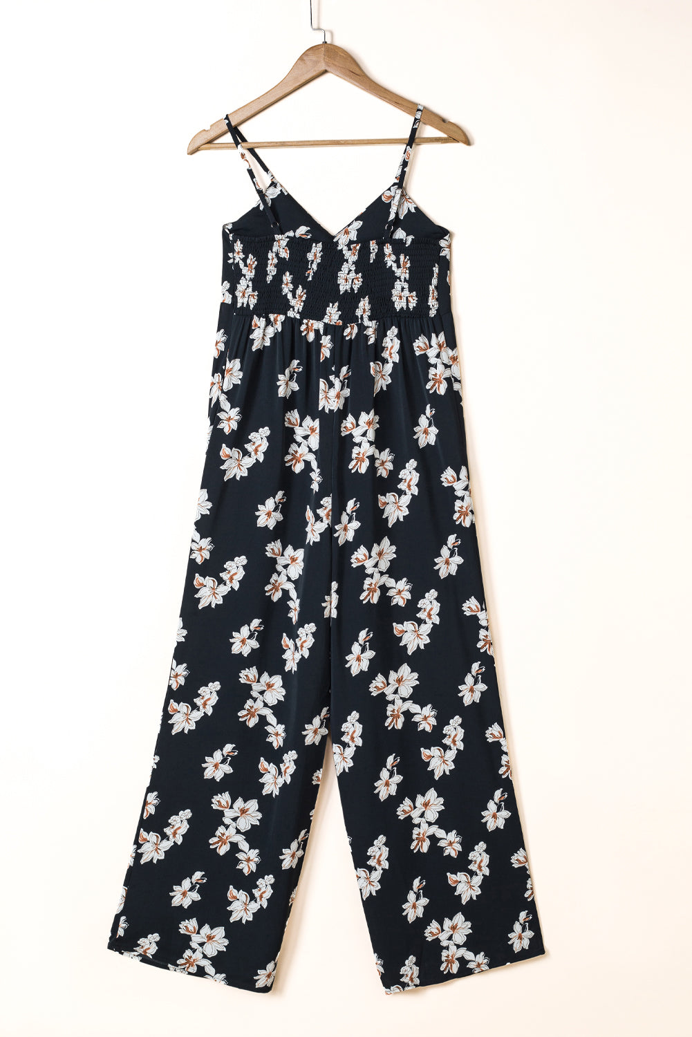 Tie Decor V Neck Floral Wide Leg Jumpsuit