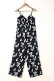 Tie Decor V Neck Floral Wide Leg Jumpsuit